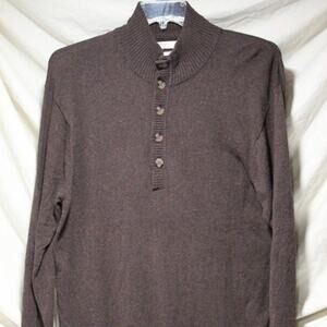 Perry Ellis Men's XL Brown Long Sleeve Henley Sweater Cotton/Wool Blend